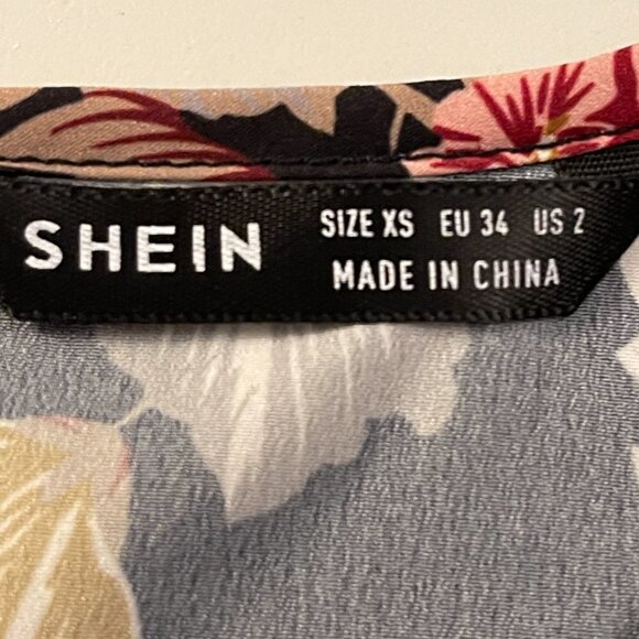 Shein Summer Dress Women's XS Black Floral Short Sleeves - Picture 10 of 11